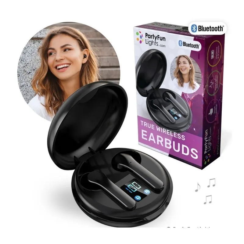 Bluetooth True Wireless Earbuds with Charging Case - Black