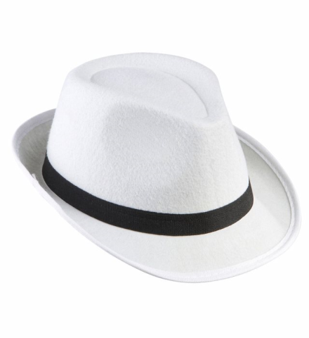WHITE GANGSTER HATS WITH BLACK BAND
