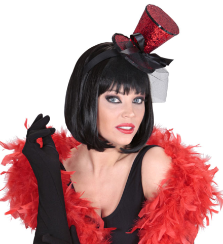 RED GLITTER MINI TOP HAT ON HEADBAND WITH BOW & VEIL