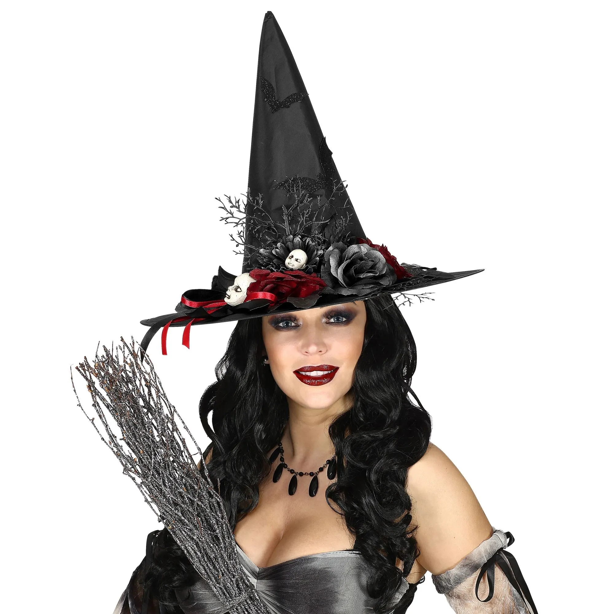 Witch Hat With Bats, Roses & Living Dead Doll Heads