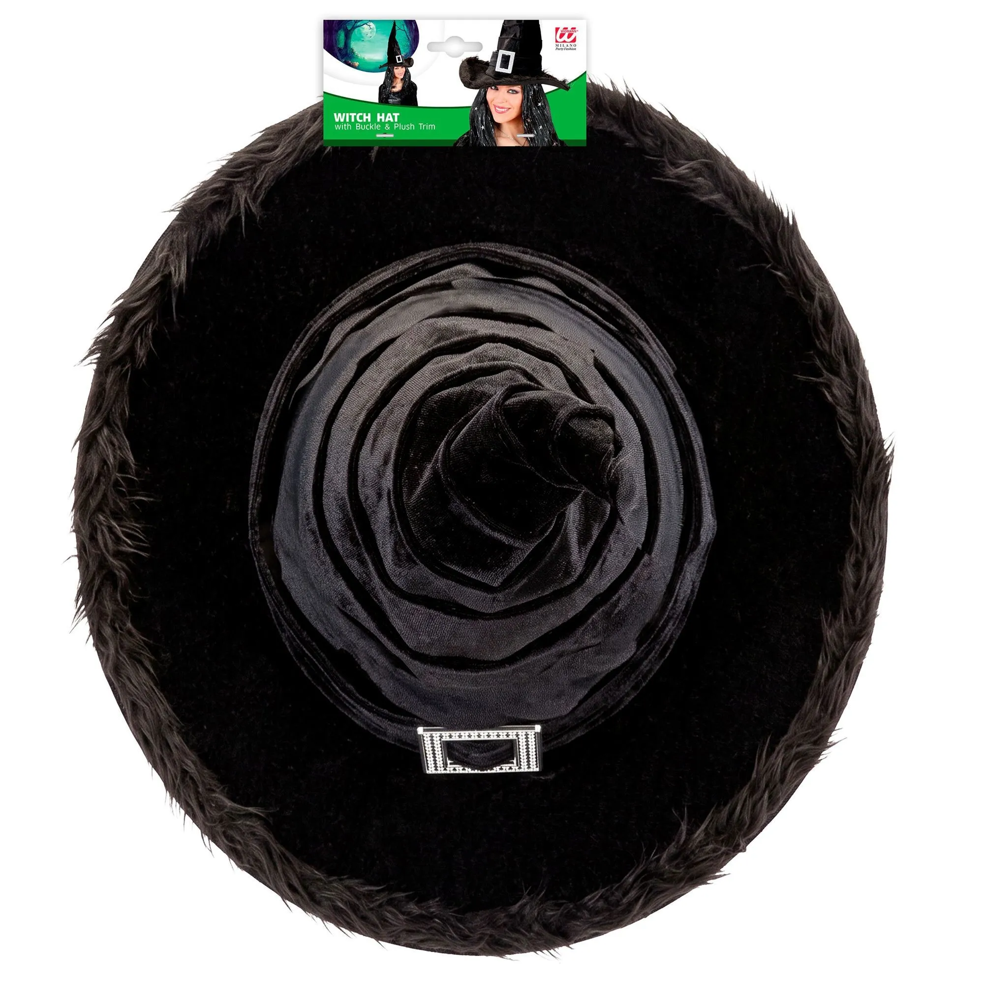 Velvet Witch Hat With Plush Trim & Buckle