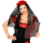 Black Veil With Red Roses Headpiece