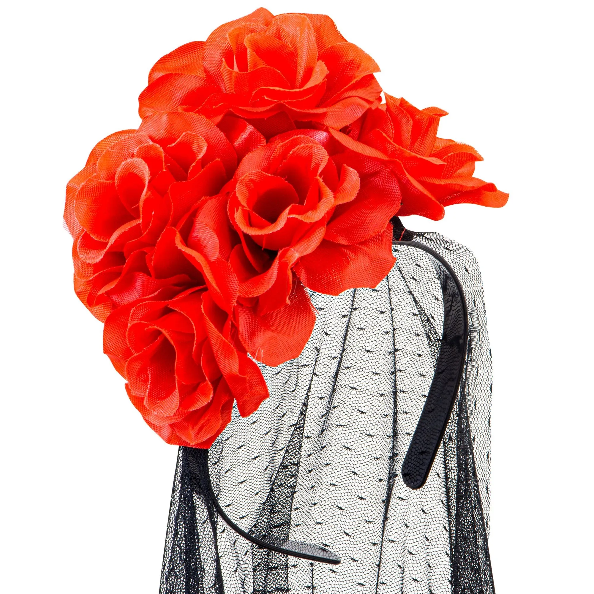 Black Veil With Red Roses Headpiece