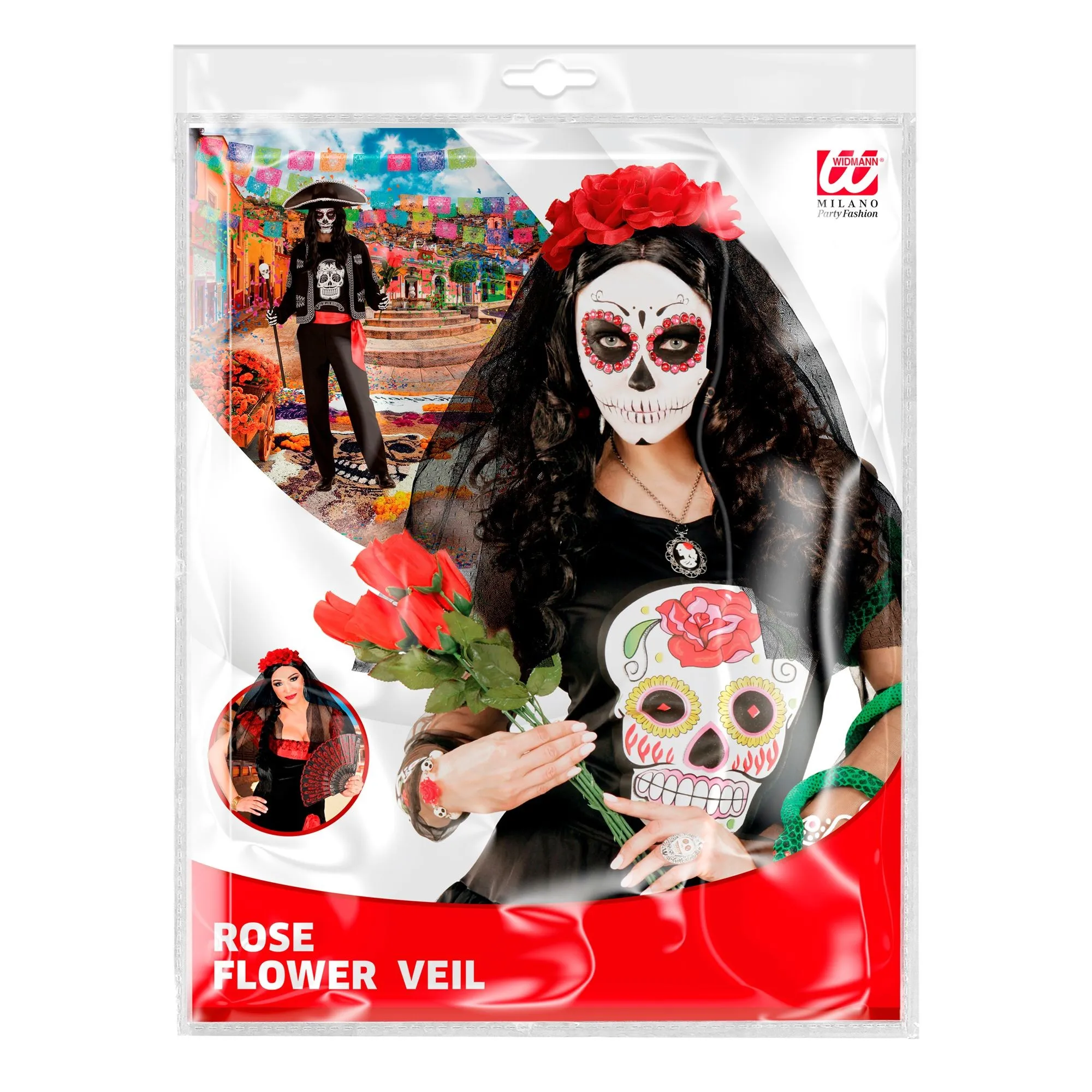 Black Veil With Red Roses Headpiece