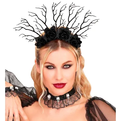 Headpiece Dark Queen Branches & Black Roses