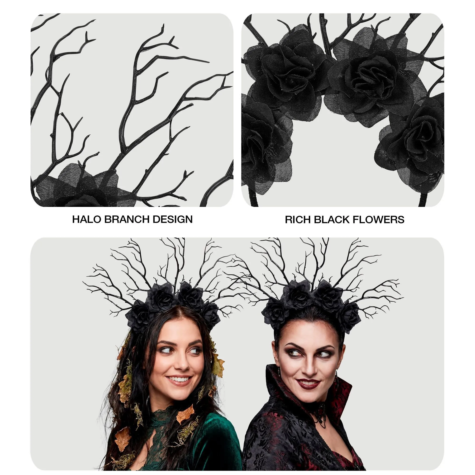 Headpiece Dark Queen Branches & Black Roses