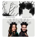 Headpiece Dark Queen Branches & Black Roses