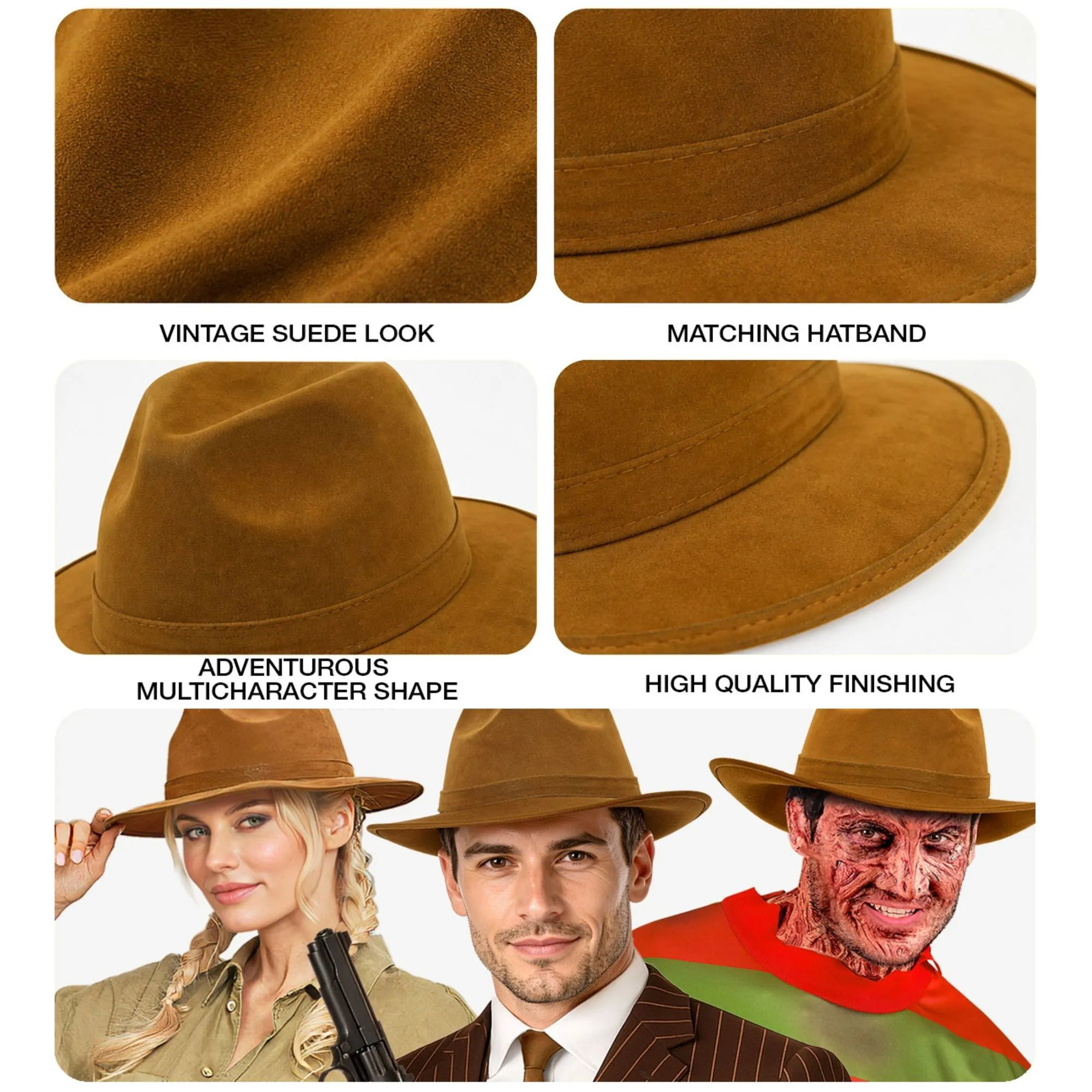 Hat Fedora Vintage Suede Brown