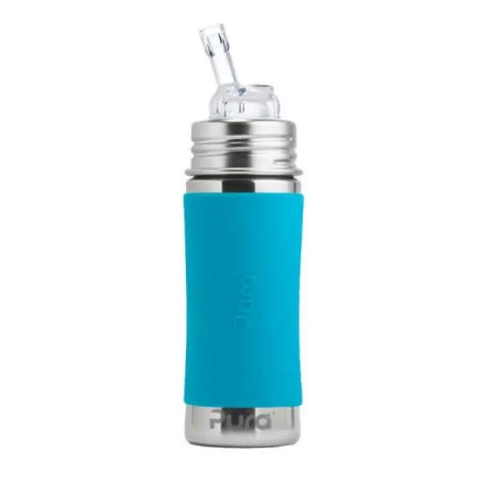 Pura Kiki 11oz Straw Stainless Steel Bottle (Straw / Aqua Sleeve)