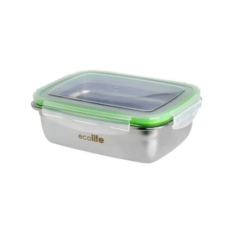 Ecolife Stainless Steel Food Container Inox Single Wall Green x 850ml