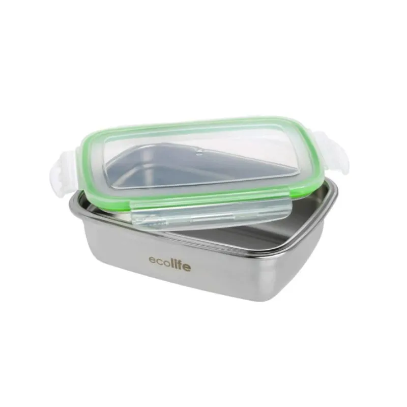 Ecolife Stainless Steel Food Container Inox Single Wall Green x 850ml