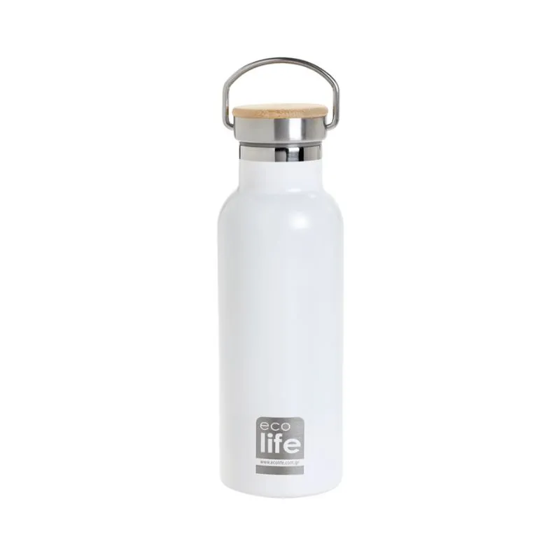 Ecolife Thermos 500ml | Bamboo Lid - White