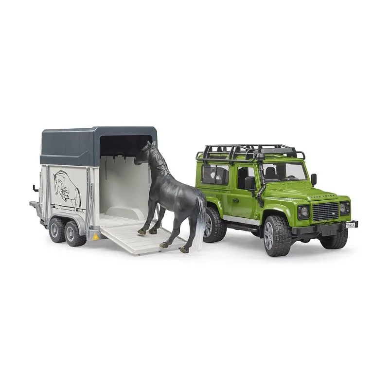 Bruder Land Rover Defender w/ Horse Trailer and Horse