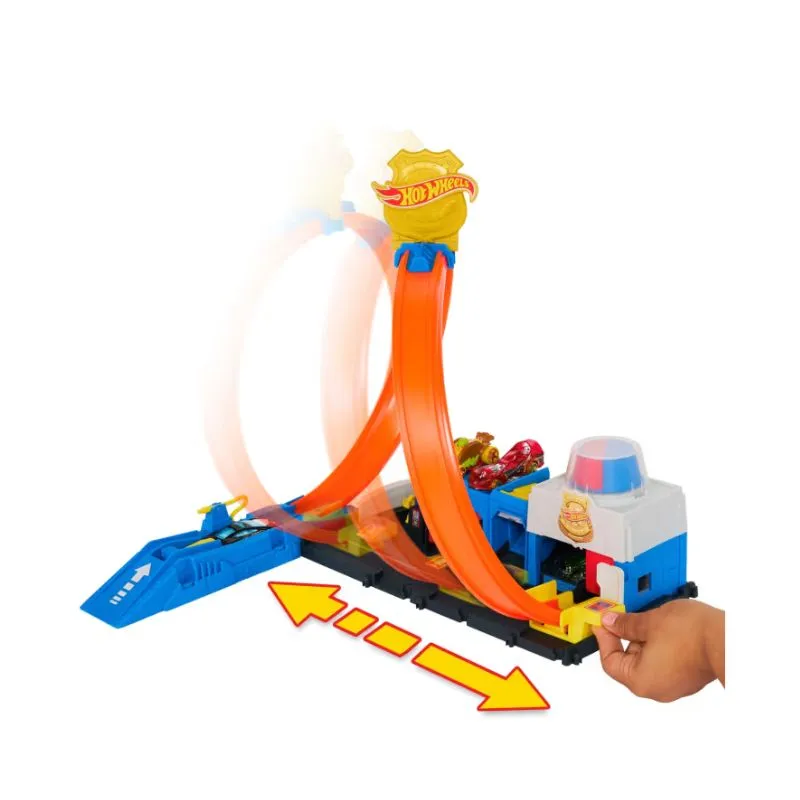 Hot Wheels City Super Police Station Playset With 1:64 Scale Police Toy Car & Adjustable Track Loop