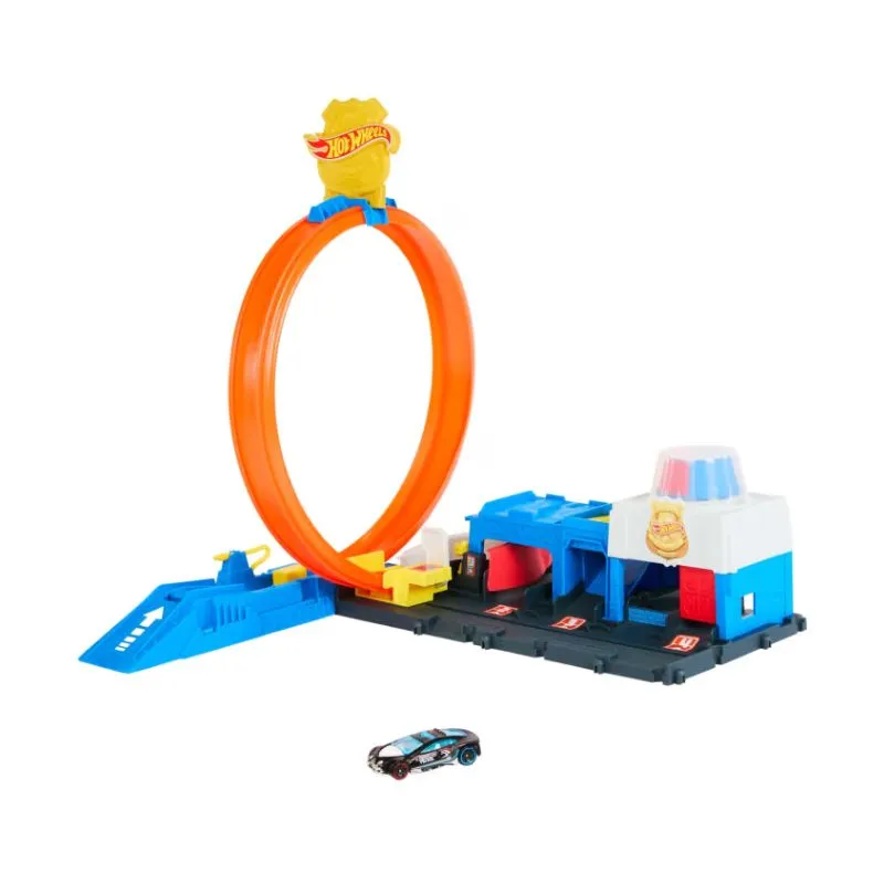 Hot Wheels City Super Police Station Playset With 1:64 Scale Police Toy Car & Adjustable Track Loop