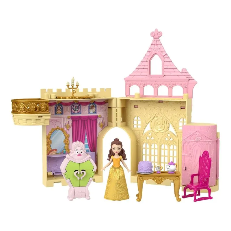 Disney Princess Toys, Storytime Stackers Belle's Castle, Stackable Doll House with Small Doll & 9 Pieces